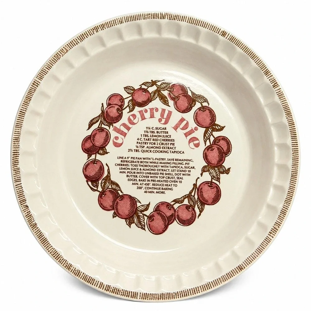 VTG 1983 Royal China Country Harvest Pie Plate w/Cherry Pie Recipe-Cottagecore